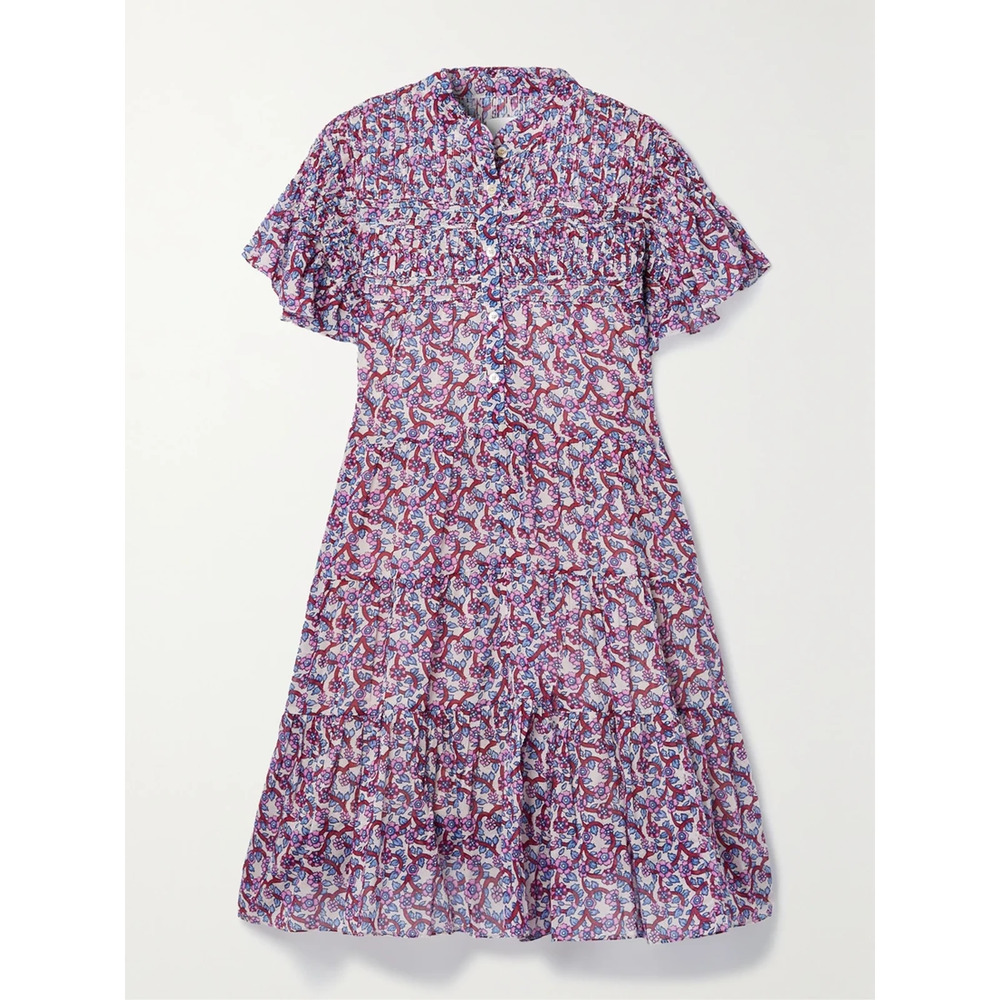 Isabel Marant �toile 'Lanikaye' Pink Ruffled Tiered Floral-Print Cotton-Voile